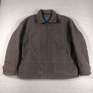 Vintage Gap Jacket Mens XL Brown Wool Bomber Quilted Lined Full Zip Grandpa